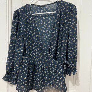 Madewell Wrap top – Teal / Floral – Size XS